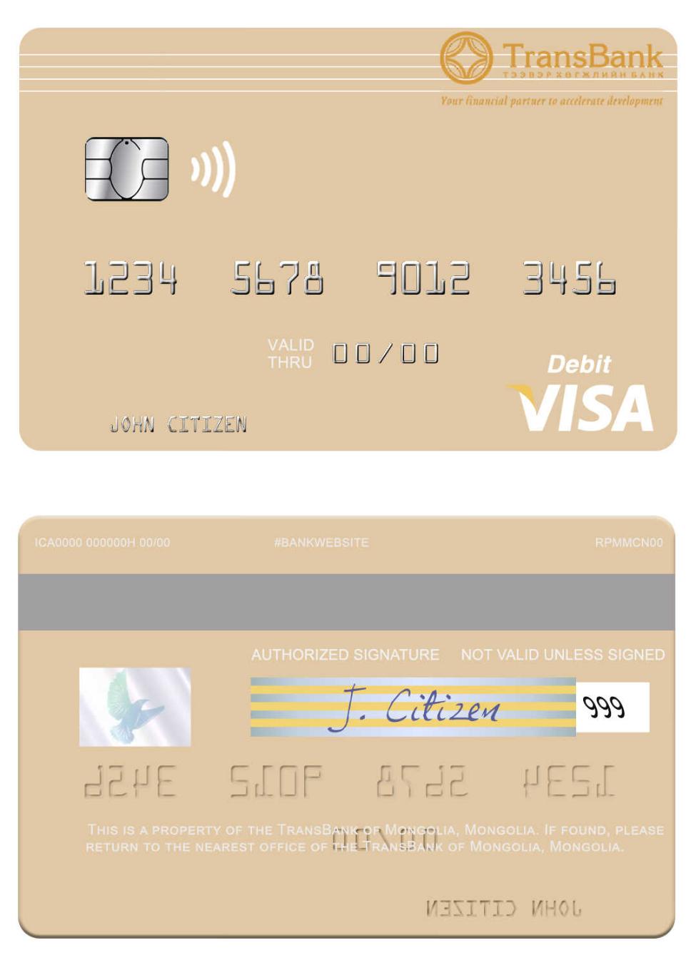 Mongolia TransBank of Mongolia visa debit card